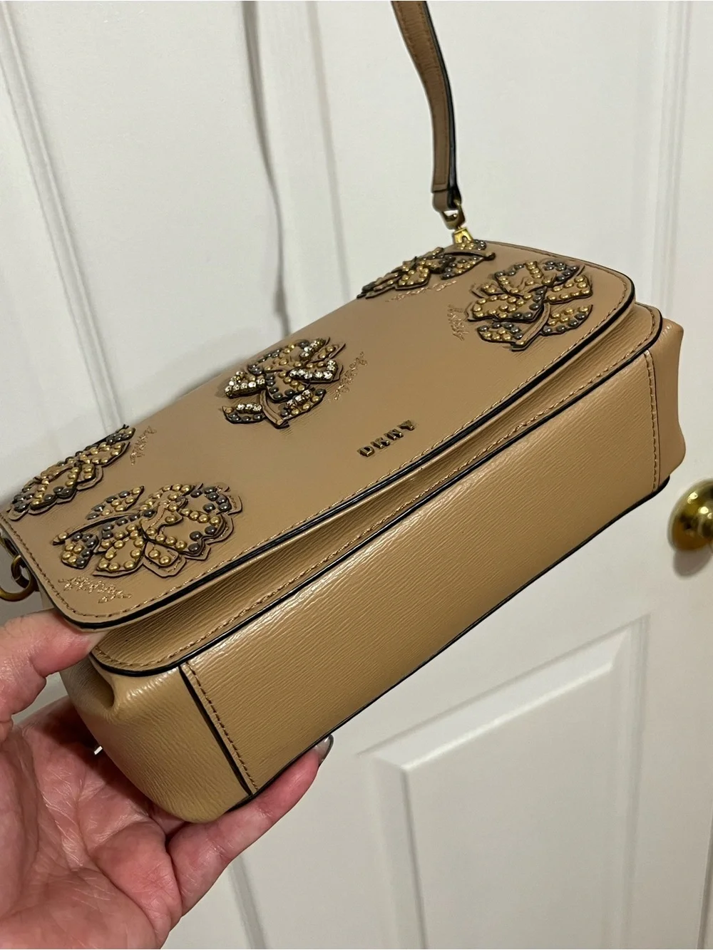 NWT! DKNY Paige Floral Leather Embellished Crossbody Bag